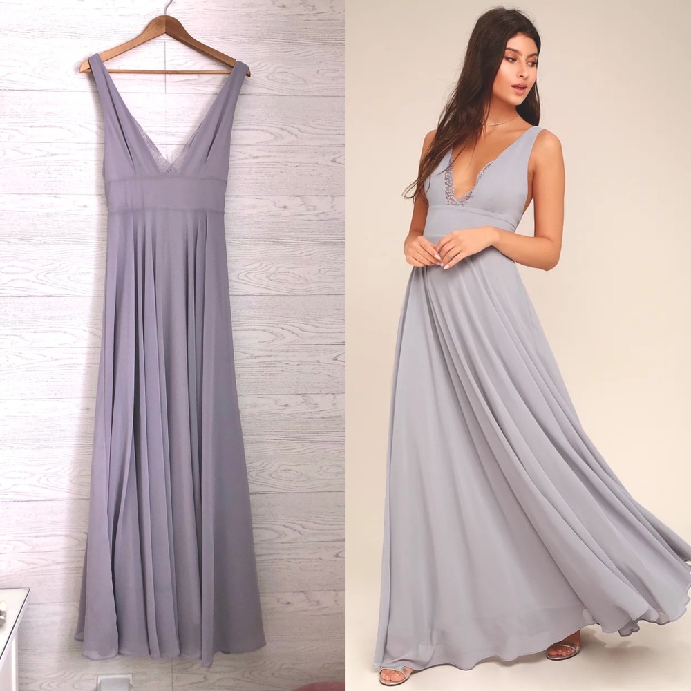 NWOT Lulu’s True Bliss Grey Maxi Occasion Dress, Sz S